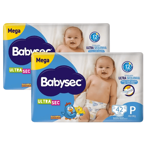 Kit 2 Fraldas Babysec Ultrasec Mega Galinha Pintadinha P com 42 unidades
