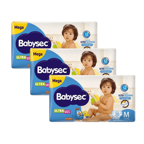 Kit 3 Fraldas Babysec Ultrasec Mega Galinha Pintadinha M com 38 unidades