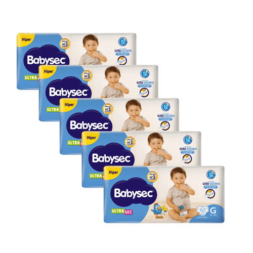 Kit 5 Fraldas Babysec Ultrasec Hiper Galinha Pintadinha G com 60 unidades