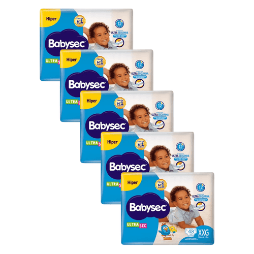 Kit 5 Fraldas Babysec Ultrasec Hiper Galinha Pintadinha XXG com 48 unidades