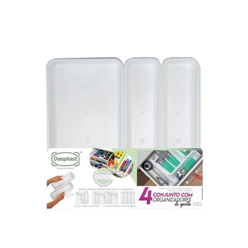 Conjunto 4 Organizadores de Gaveta Dasplast 0800 Branco