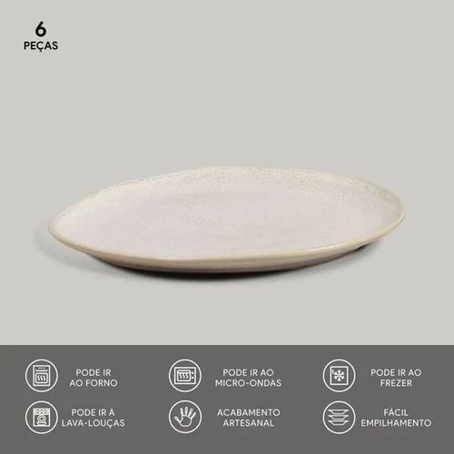 Conjunto de Pratos de Sobremesa Ovais Porto Brasil Orgânico Latte 22,5cm - 6 peças