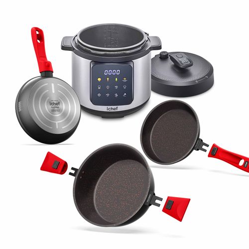 Super Combo Ichef Ultra 6 Panelas com 2 Tampas Vermelha e Panela de Pressão Elétrica MasterCooker 6L