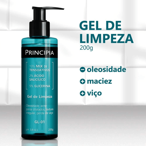 Principia Gel de Limpeza Skincare 13% Tensoativos + 2% Ácido salicílico + 5% Glicerina com 200ML