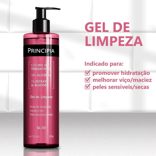Gel De Limpeza Facial Principia Hidratante 9,5% Tensoativos + 30% Glicerina + 1% Extrato Algodão 350ml