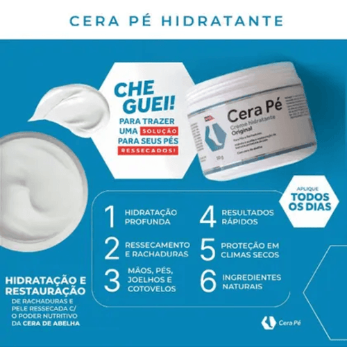 Cera Pé Hidratante para os Pés Restaurador Pés e Rachaduras 50g