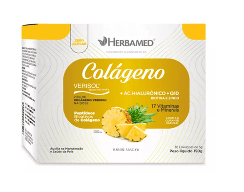 Colágeno Verisol + Ac Hialuronico + Q10 + 17 Vitaminas e Minerais Com 30 Envelopes 5g Abacaxi 150g Herbamed