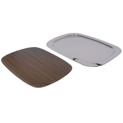 Bandeja Inox Base em Madeira Bar Decorativa Nature Prana