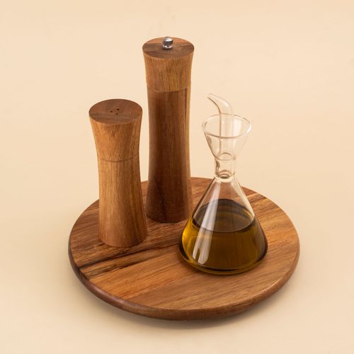 Tábua Com Base Giratória De Acácia 25Cm - Oikos