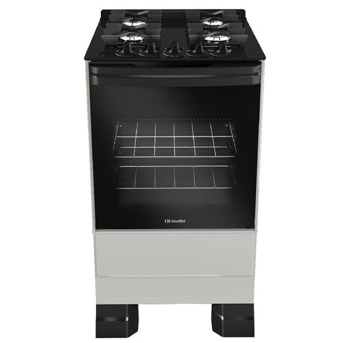 Fogão Mueller 4 Bocas Titanio Bivolt Mesa De Vidro Grades Ferro Fundindo MFV4BF