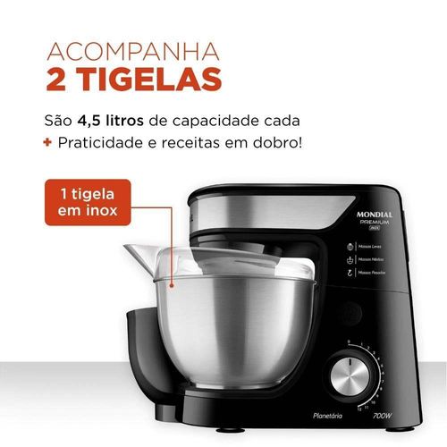Batedeira Planetária Mondial BP-02P-B-TI Preto/Inox 700W 127V