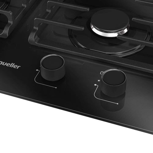 Cooktop Mueller 4 Bocas Vidro Preto Com Grade Dupla Bivolt MCG4BM