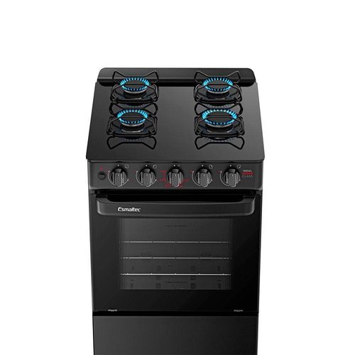 Fogão Esmaltec Ideal Super 4 Bocas Preto Mesa de Vidro Bivolt F4VAP
