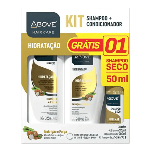 Kit Above Hidratação – Shampoo 325ml + Condicionador 200ml + Shampoo 50ml Grátis
