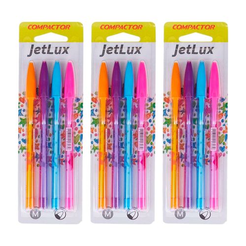 Kit Caneta Esferográfica Compactor 1.0mm Jet Lux Colors com 8 Unidades