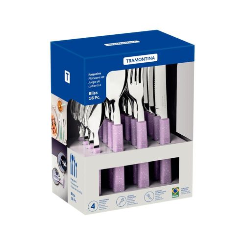 Faqueiro Tramontina Bliss com Lâminas em Aço Inox e Cabos de Polipropileno Lavanda 16 Peças