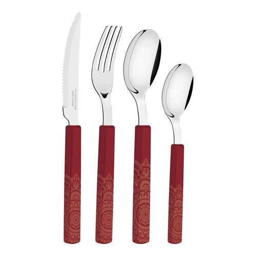 Faqueiro Tramontina Bliss com Lâminas em Aço Inox e Cabos de Polipropileno Carmim 16 Peças