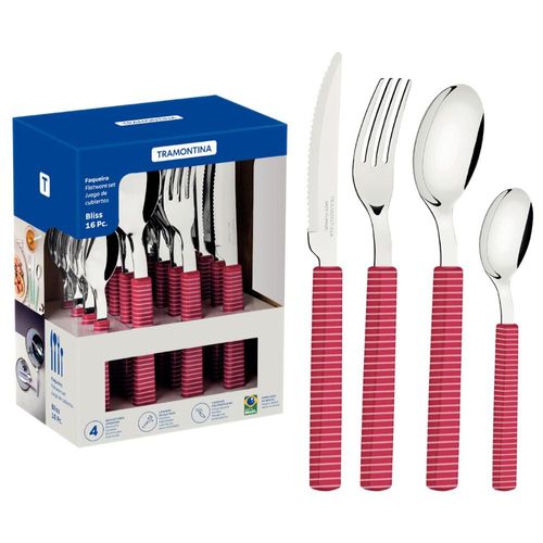 Faqueiro Tramontina Bliss 16 peças Viva Magenta em Aço Inox