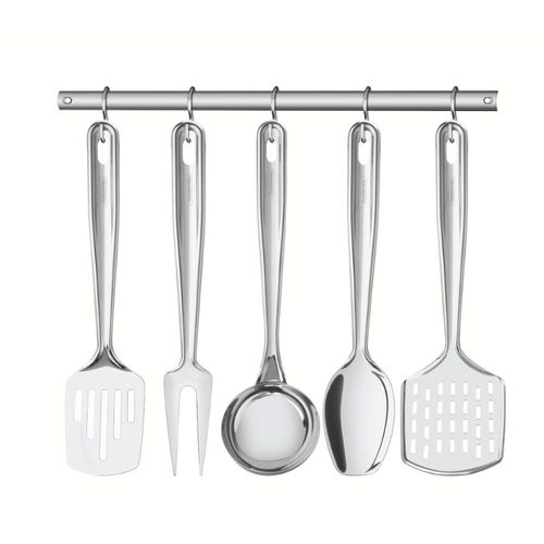 Jogo de Utensílios Tramontina Extrata Aço Inox com Suporte de Parede 5 Pçs