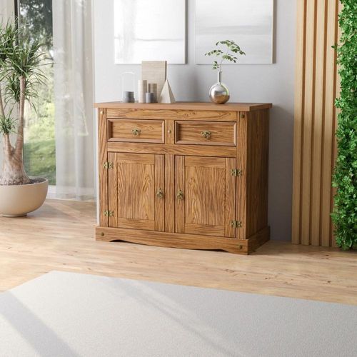 Aparador Buffet em Madeira 2 Portas 2 Gavetas 104 cm Carvalho Rústico Elliottiis