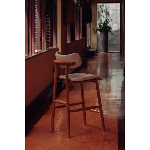 Banqueta Alta com Encosto em Madeira Tramontina Ritmo Maruja com Estofado Bege