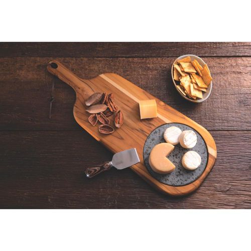 Tábua para Queijos Tramontina Provence em Madeira Teca com Cabo e Pedra 48x19 cm