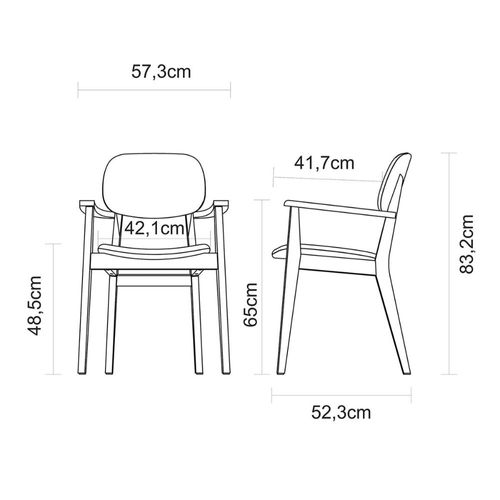 Cadeira de Madeira Tramontina London em Tauarí Tabaco com Braços com Estofado em Couríssimo Bege