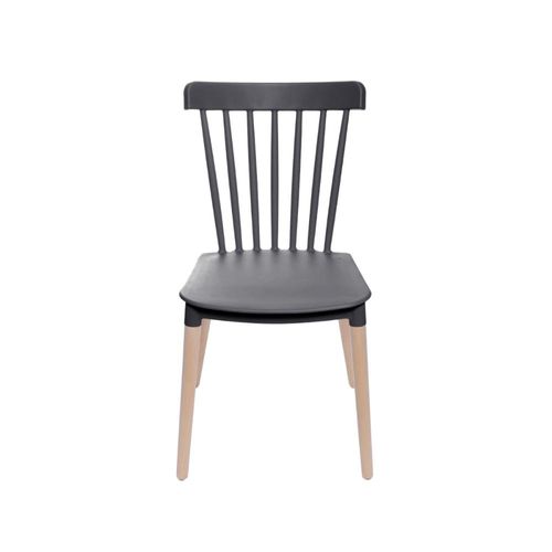 Cadeira Midi Preta em Polipropileno Base em Madeira Or Design