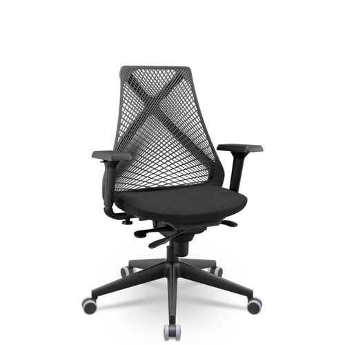 Cadeira Escritório Bix X+ Presidente Slider PU Poliéster Preto Plaxmetal