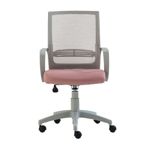 Cadeira de Escritório Giratória Stay Roal Cinza com Encosto em Tela Assento Rosa Base em Nylon