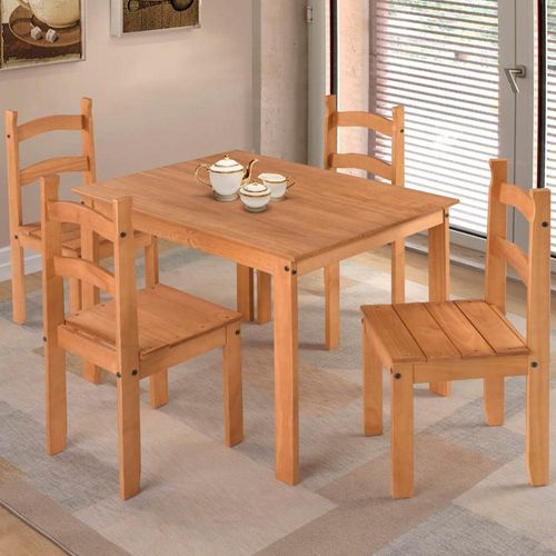 Conjunto Sala de Jantar Mesa 100x74cm com 4 Cadeiras Madeira Amêndoa Marin