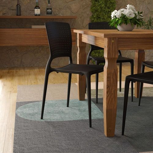 Conjunto Mesa Madeira Maciça Marin Brasil 4 Cadeiras Safira Preta Tramontina