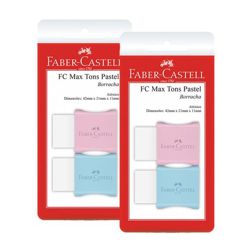 Kit Borracha Faber-Castell Max Branca Capa Plástica Tons Pastel com 4 Unidades Cores Diversas