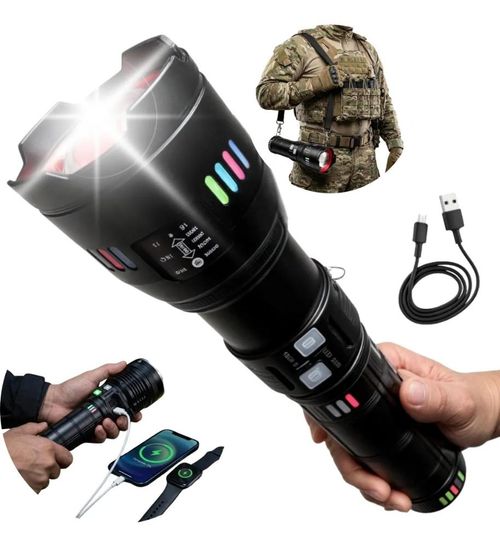 Lanterna Ultra Led Tática Recarregável Canhão De Luz Longo Alcance 6 Km Profissional Camping Segurança Noturna