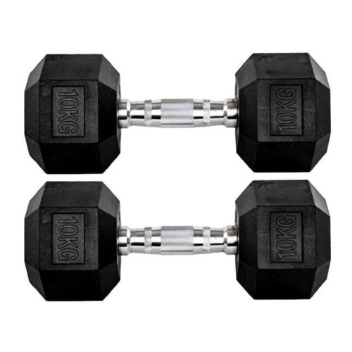 Par halteres 10kg + 10kg dumbbell sextavado emborrachado pegada cromada gallant (gdb10f3b-pt)