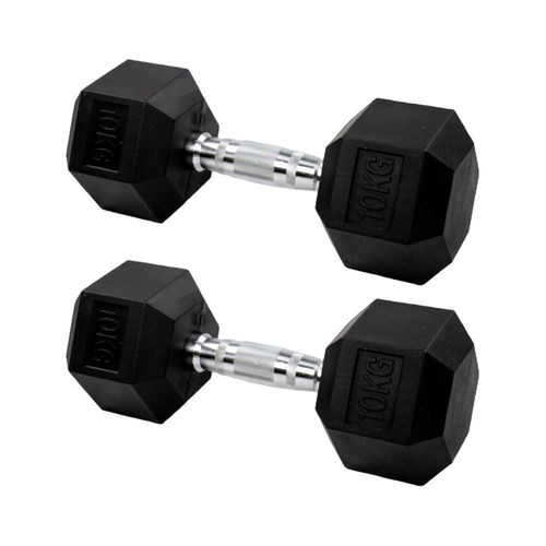 Par halteres 10kg + 10kg dumbbell sextavado emborrachado pegada cromada gallant (gdb10f3b-pt)