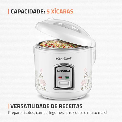 Panela elétrica de arroz mondial bianca rice npe-05 5 xícaras - branca