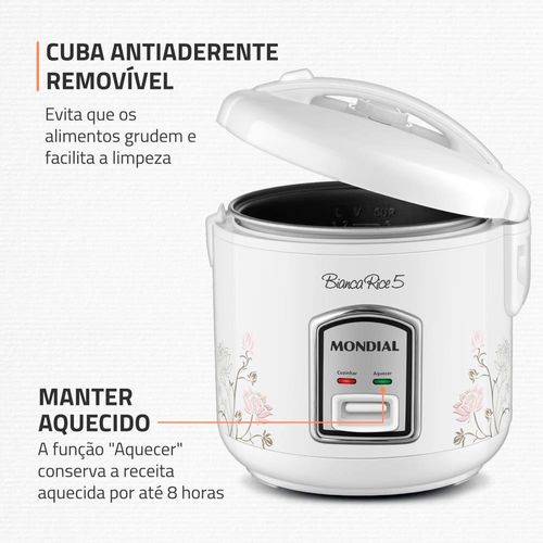 Panela elétrica de arroz mondial bianca rice npe-05 5 xícaras - branca