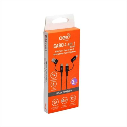 Ce303 cabo type-c 4 em 1: type-c/type-c usb/type-c usb/lightning type-c/lightning