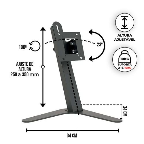 Suporte de mesa ajuste altura inclinação monitor 10 a 27 multivisão