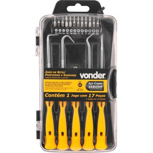 Bits/ponteira + ganchos com 17 peças vonder